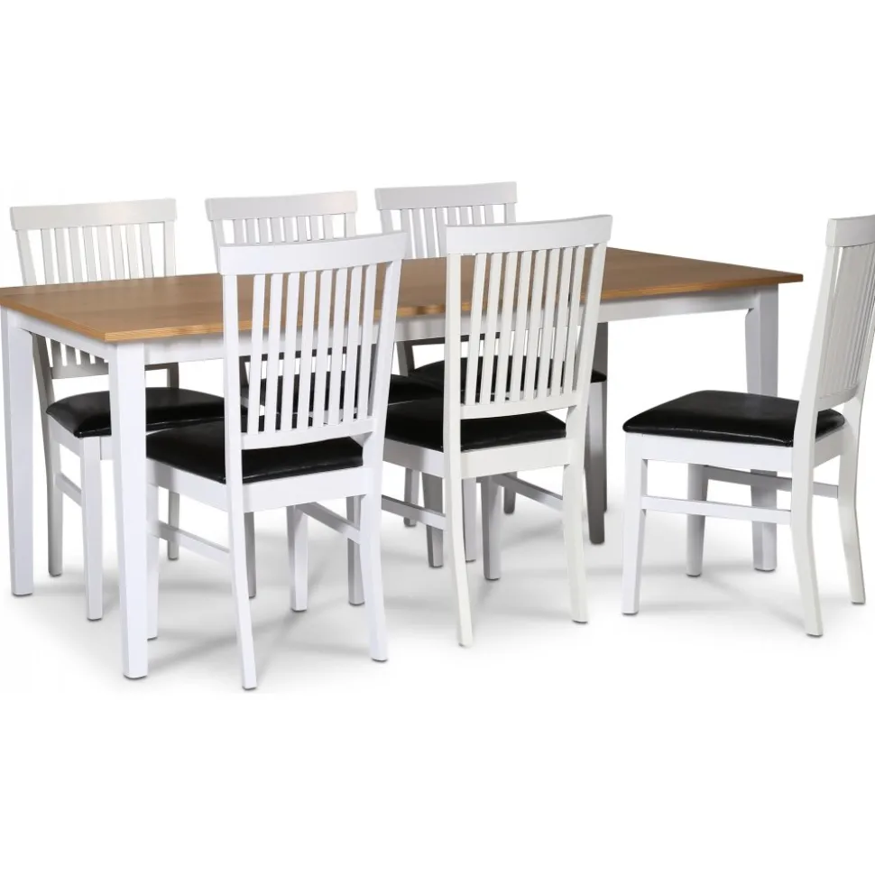 Matgrupp; bord 180x90 cm - Vit / oljad ek med 6 st stolar - Fårö