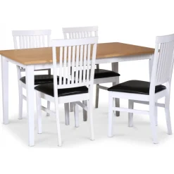 Matgrupp; bord 140x90 cm - Vit / oljad ek med 4 st stolar - Fårö + 3.00 x Möbeltassar