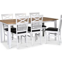 Matgrupp; bord 180x90 cm - Vit / oljad ek med 6 st stolar - Fårö + 6.00 x Stolsdyna