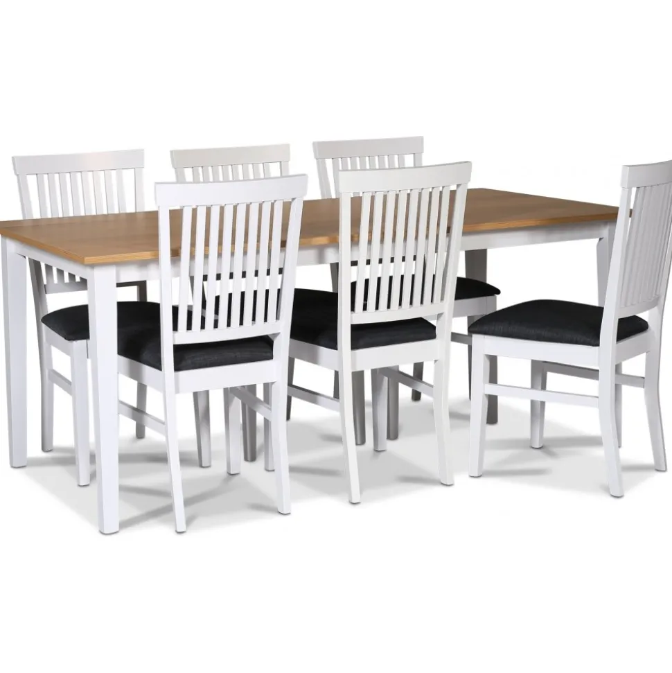 Matgrupp; bord 180x90 cm - Vit / oljad ek med 6 st stolar - Fårö + 4.00 x Möbeltassar