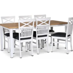 Matgrupp; bord 180x90 cm - Vit / oljad ek med 6 st stolar - Fårö + 6.00 x Stolsdyna