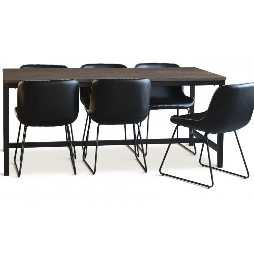 Matgrupp; bord 180x90 cm mörkbrun ek med 6 st stolar