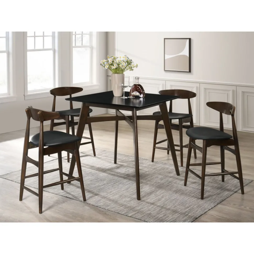 Matgrupp Florence Barbord 90x90 med 4 barstolar - Valnöt/svart