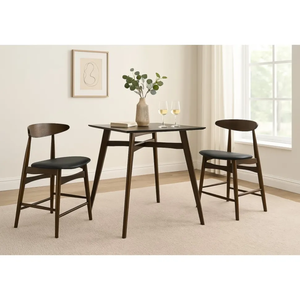 Matgrupp Florence Barbord 90x90 med 2 barstolar - Valnöt/svart