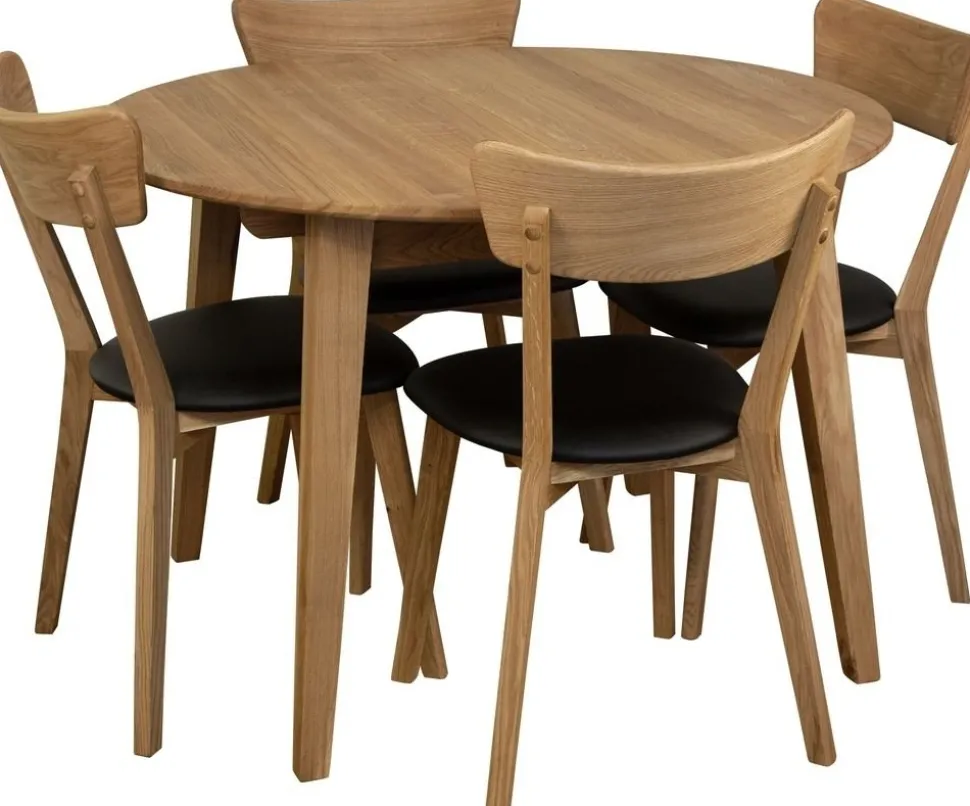 Matgrupp Genova matbord 110-160 cm inkl 4 st Amino stolar - Oljad ek/svart ecoläder + 3.00 x Möbeltassar