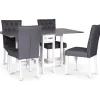 Matgrupp; klaffbord Vit / Grå med 4 st klädda stolar - Fårö + 4.00 x Stolsdyna