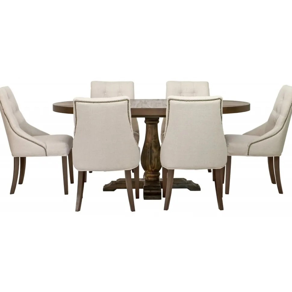 Matgrupp: Lamier matbord runt + 6 st Tuva Europa beige stolar + 6.00 x Stolsdyna