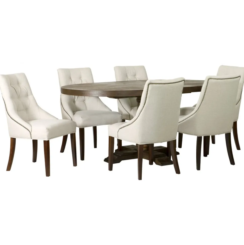 Matgrupp: Lamier matbord runt + 6 st Tuva Europa beige stolar