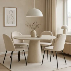 Matgrupp Lanzo Ø120 cm med 4 st Astrid stolar i beige sammet