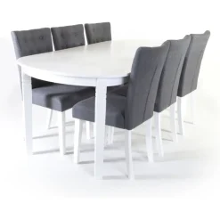Matgrupp med Sandhamn förlängningsbart matbord och 6 st Båstad matstolar