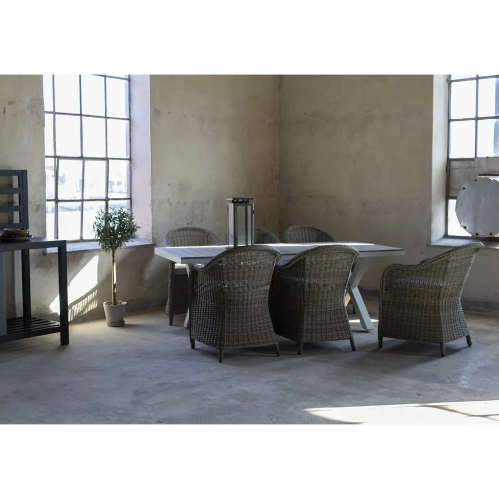 Matgrupp Mercury bord inkl 6 st fåtöljer - Konstrotting/Vit aluminium