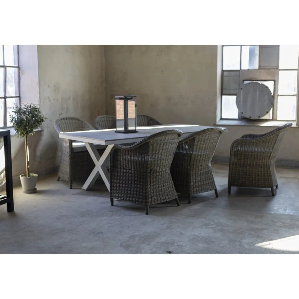 Matgrupp Mercury bord inkl 6 st fåtöljer - Konstrotting/Vit aluminium