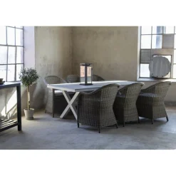 Matgrupp Mercury bord inkl 6 st fåtöljer - Konstrotting/Vit aluminium + Fläckborttagare för möbler