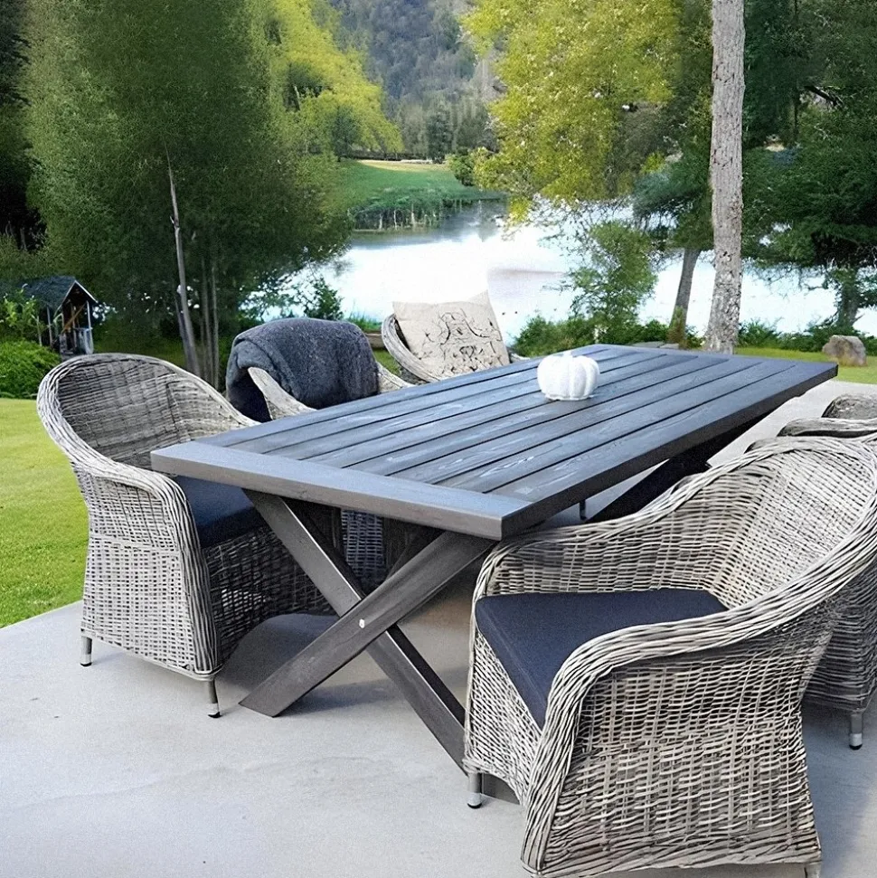 Matgrupp Mercury: Oxford bord inklusive 6 st Mercury fåtöljer i konstrotting + Textilrengöring för möbler