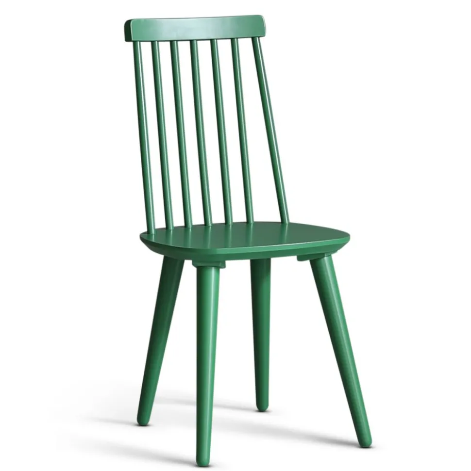 Matgrupp: Runt bord i Ek / Vit med 4 st gröna Pinnstolar