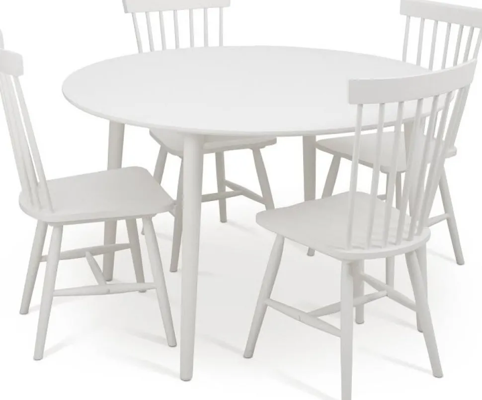 Matgrupp runt matbord Ø120 cm och 4 vita pinnstolar - Rosvik + 4.00 x Stolsdyna