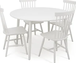 Matgrupp runt matbord Ø120 cm och 4 vita pinnstolar - Rosvik + 3.00 x Möbeltassar