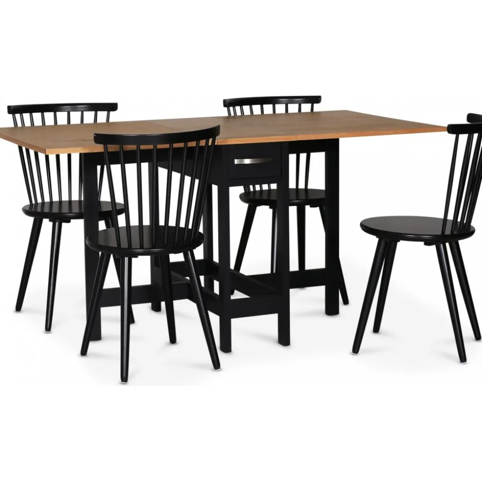 Matgrupp; Slagbord med 4 st pinnstolar - Svart / Ek - Fårö + 3.00 x Möbeltassar