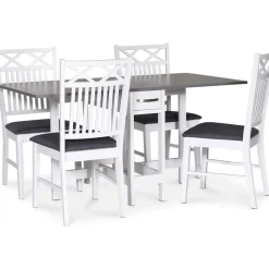 Matgrupp slagbord med fyra stolar vit / Grå - Fårö + 4.00 x Stolsdyna