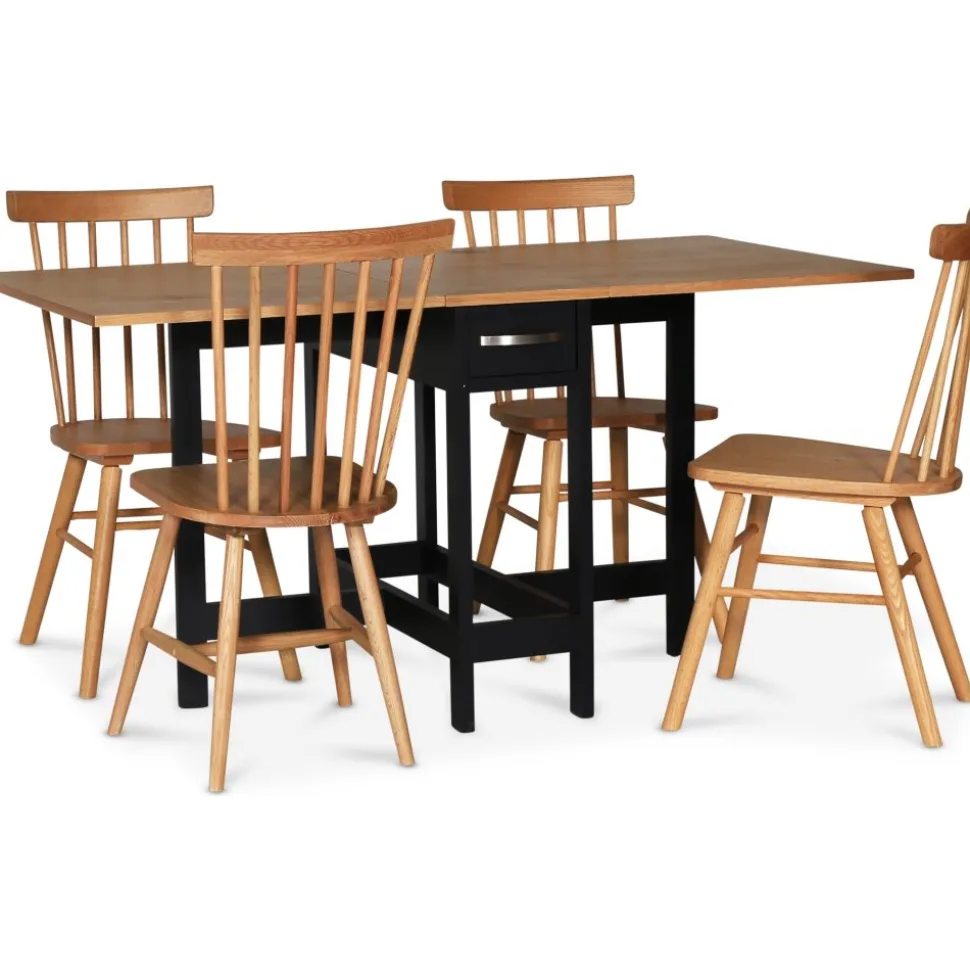Matgrupp; Slagbord Svart / Ek med 4 st pinnstolar - Fårö
