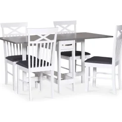 Matgrupp; Vitt / grått slagbord med 4 st stolar - Fårö + 3.00 x Möbeltassar