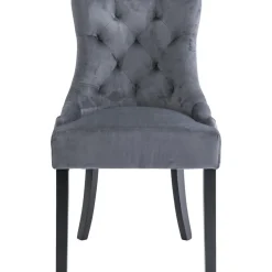 Matstol i grå sammet med svarta ben