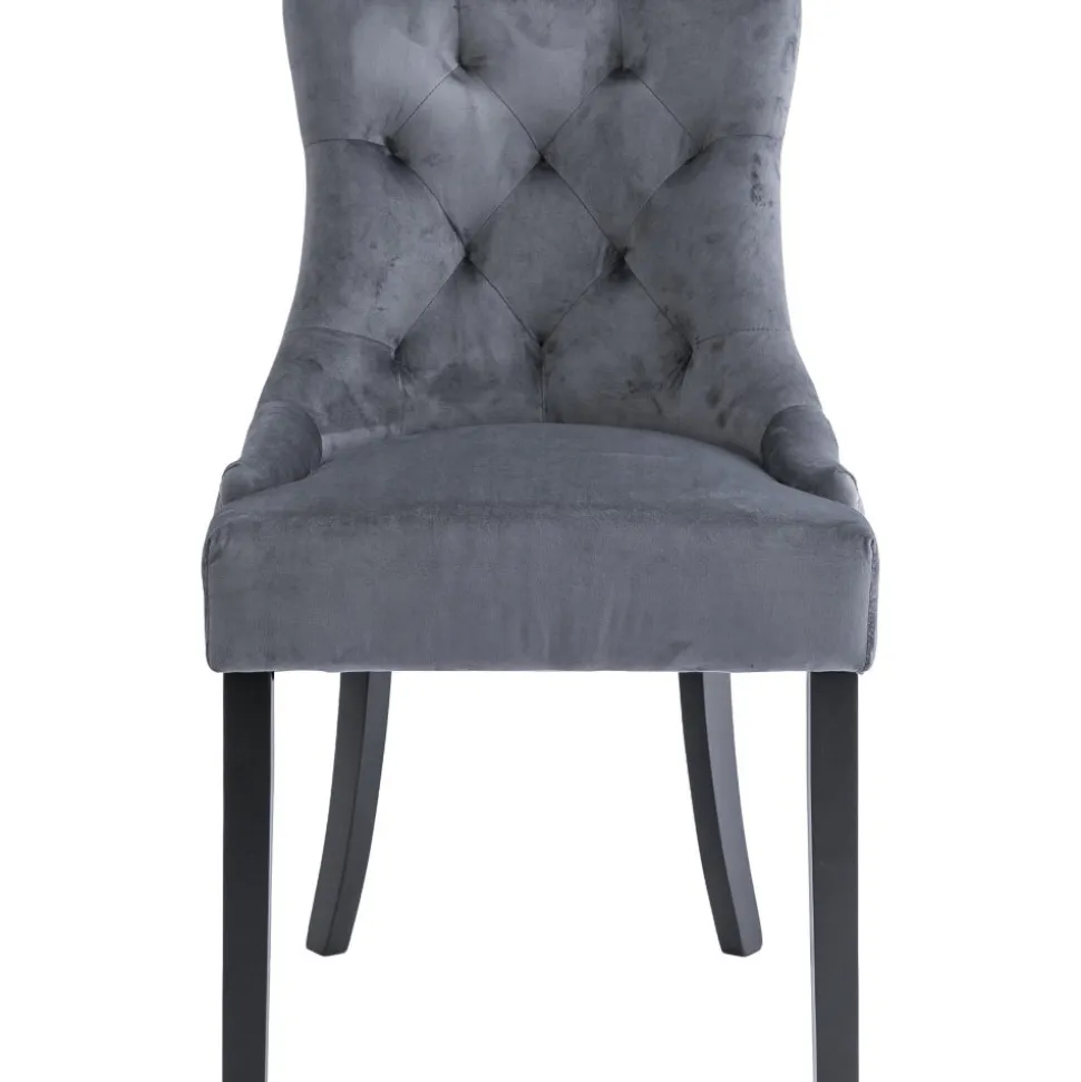Matstol i grå sammet med svarta ben