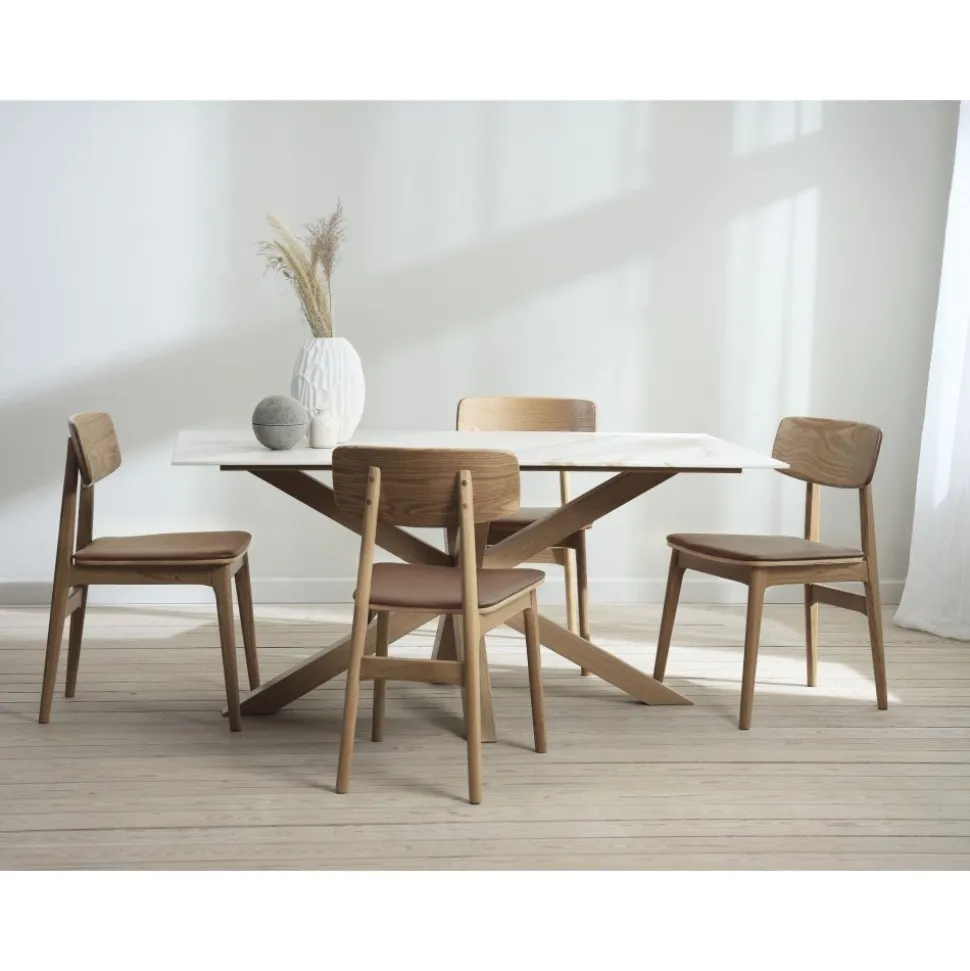 Matstol Kleppen i oljad ek stomme med brun PU sits