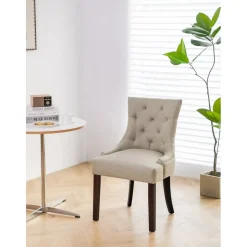 Matstol Tuva - Beige med bruna ben + Möbeltassar