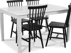 Mellby matgrupp 140 cm bord med 4 st svarta Karl pinnstolar - Vit / Svart