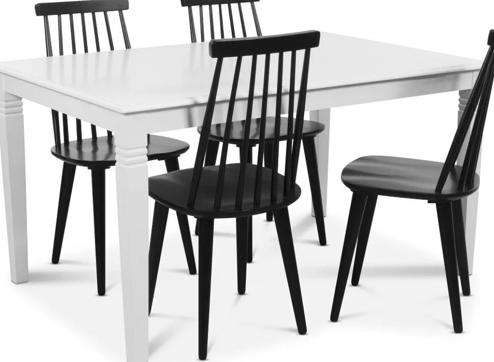 Mellby matgrupp 140 cm bord med 4 st svarta Dalsland pinnstolar - Vit / Svart + 4.00 x Stolsdyna