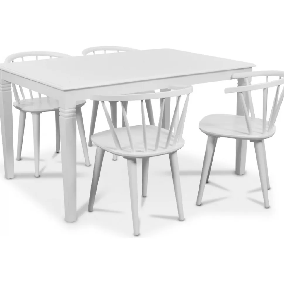 Mellby matgrupp 140 cm bord med 4 st vita Fredrik Pinnstolar med karm - Vit + 4.00 x Stolsdyna