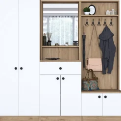 Mendy hallmöbel 180 cm - Valnöt/vit