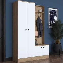 Mendy hallmöbel - Vit/valnöt