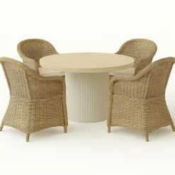 Merca matgrupp: Runt bord + 4 st Mercury fåtöljer naturfärgad konstrotting