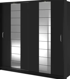 Mervyn garderob B220 cm - Svart / Spegel