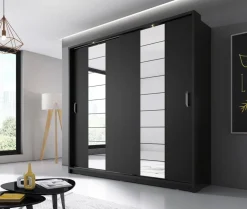 Mervyn garderob B220 cm - Svart / Spegel