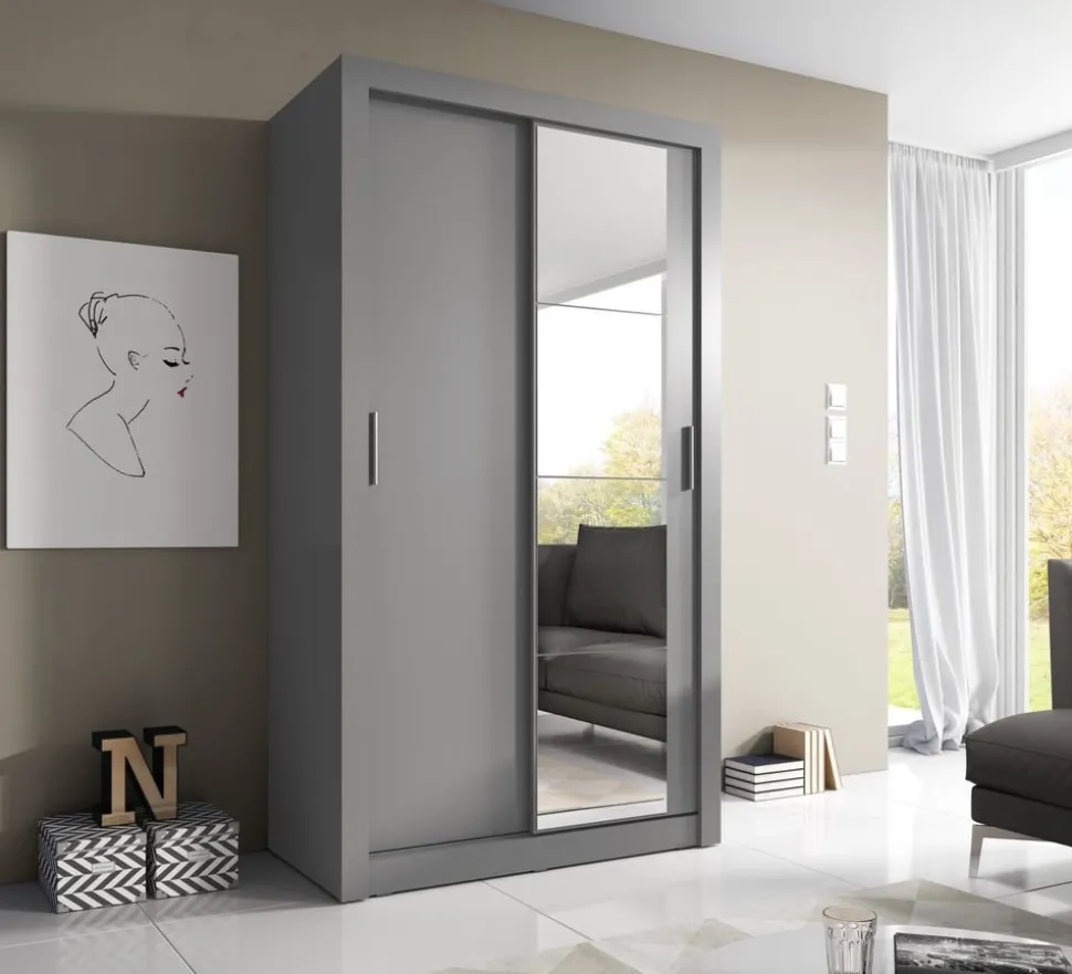 Mervyn garderob med skjutdörrar 120 cm - Grå / Spegel