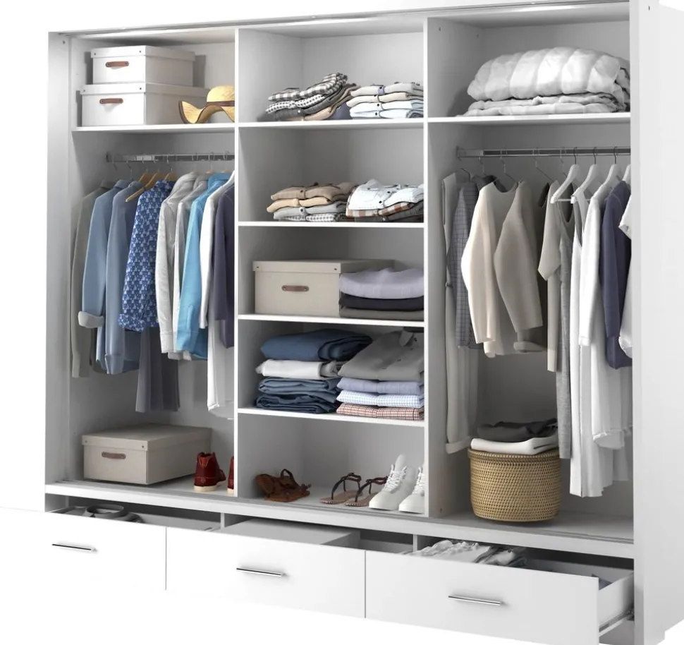 Mervyn garderob med skjutdörrar och innehåll B250 cm - Vit