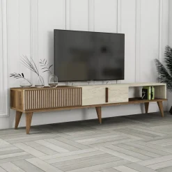 Milan TV-bänk - Valnöt/travertin