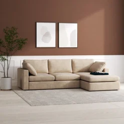 Moby mörkbeige divansoffa 296 cm - Vändbar divansoffa med pocketfjädrar