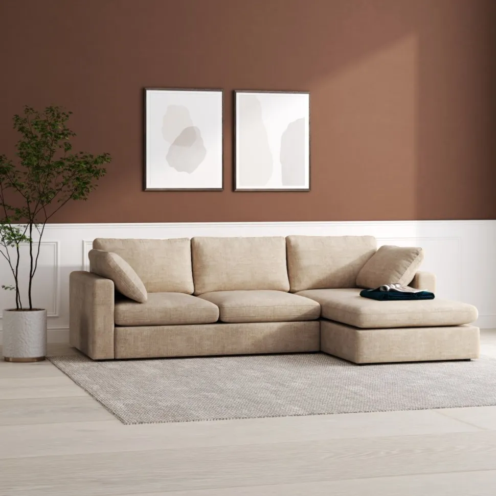 Moby mörkbeige divansoffa 296 cm - Vändbar divansoffa med pocketfjädrar