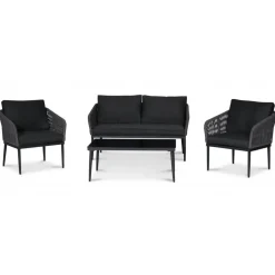 Molde loungegrupp med bord - Svart/grå rep + Textilrengöring för möbler