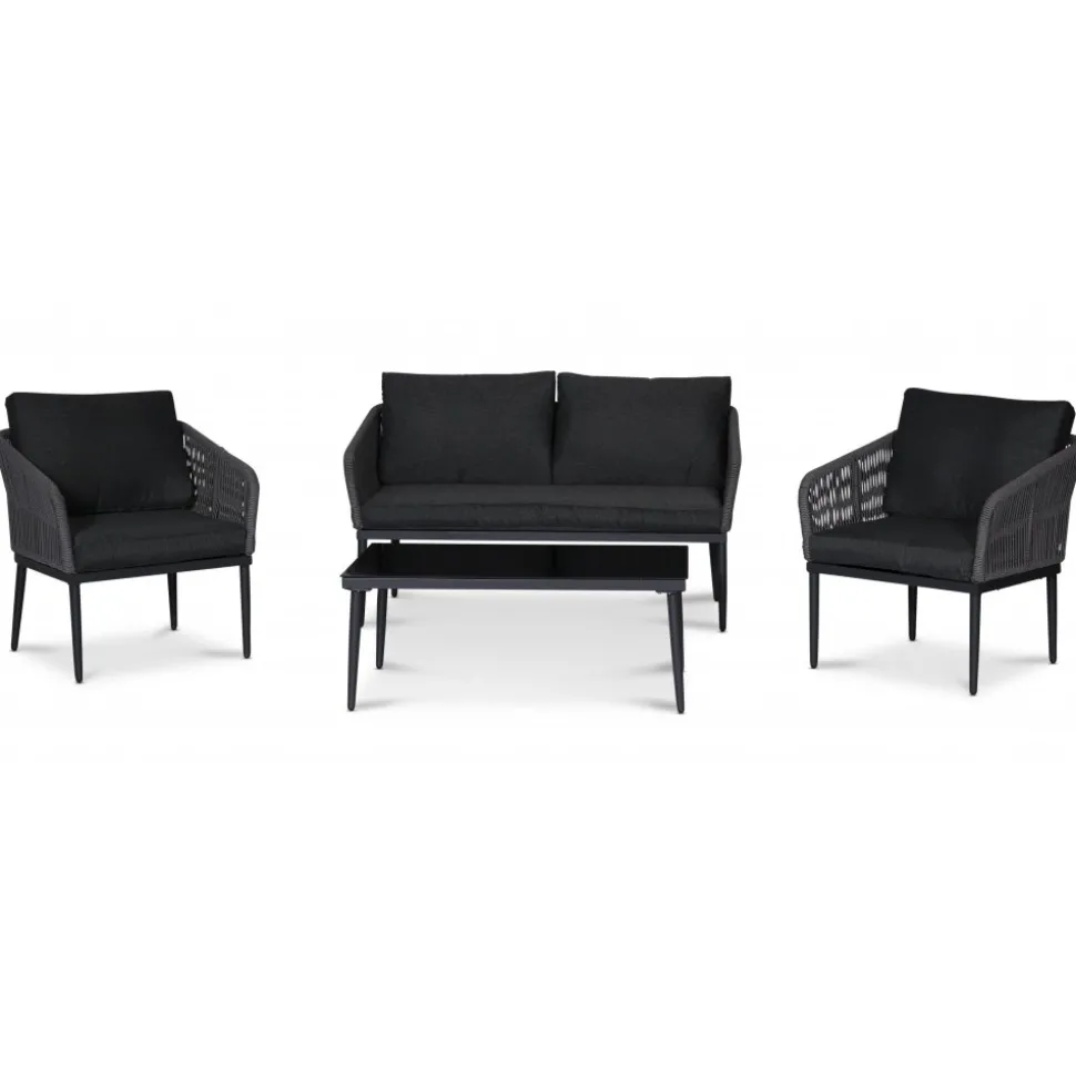 Molde loungegrupp med bord - Svart/grå rep