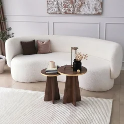 Mushroom sidobordset Ø30/40 cm - Guld/valnöt