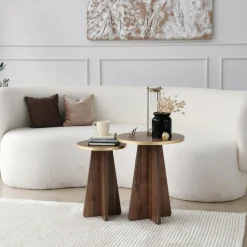 Mushroom sidobordset Ø30/40 cm - Guld/valnöt