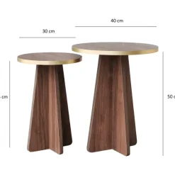 Mushroom sidobordset Ø30/40 cm - Guld/valnöt