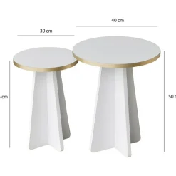 Mushroom sidobordset Ø30/40 cm - Guld/vit