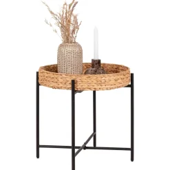 Naro sidobord Ø50 cm - Beige/svart