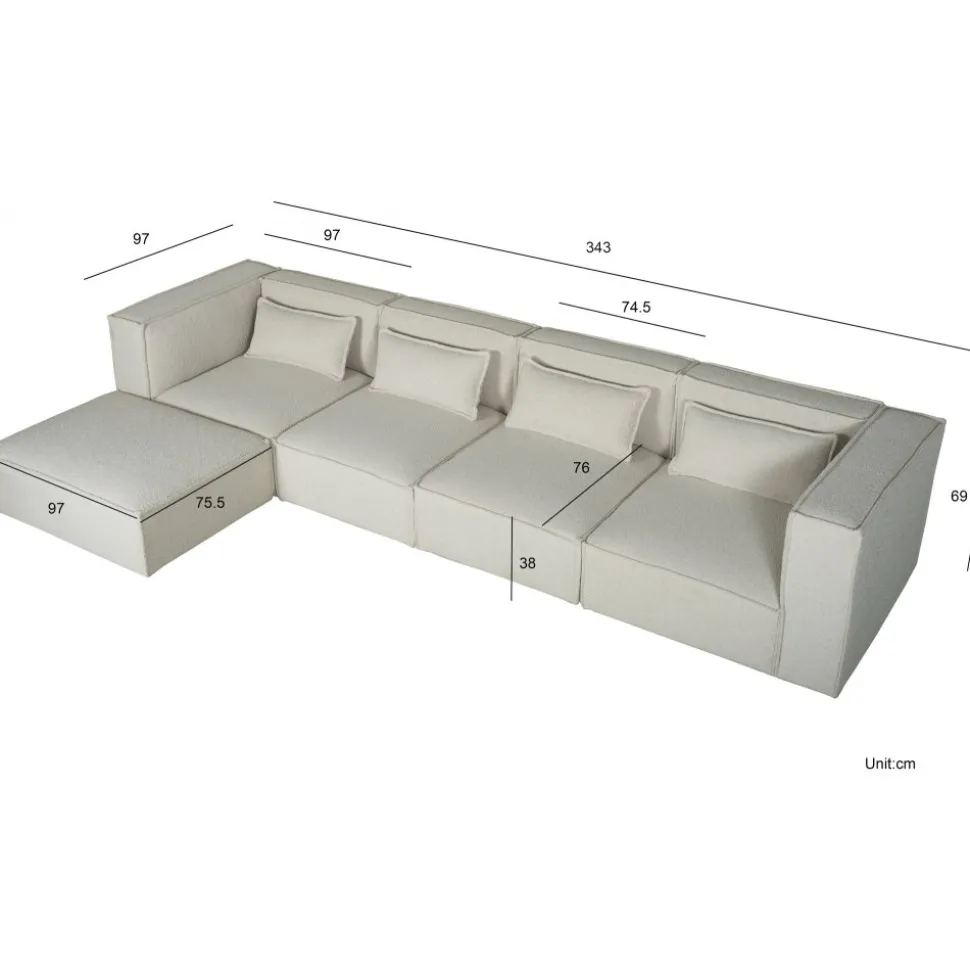 Nees modulsoffa - mittdel - Stone White + Möbeltassar